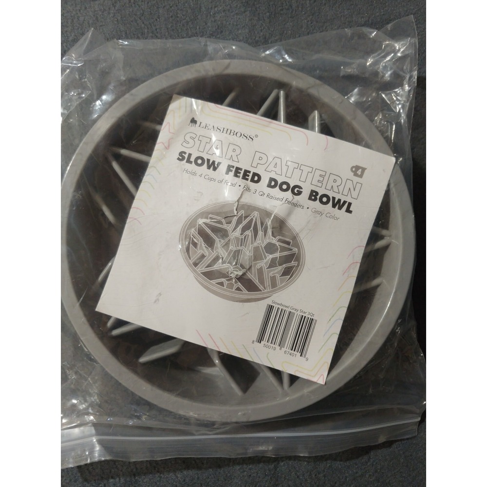 Leashboss Star Pattern Slow Feed Dog Bowl - 4cp size - Gray ***NEW***